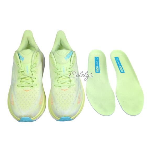 HOKA ONE ONE Clifton 9 Lettuce Solar Flare Running Walking Sneaker Womens 9.5B - Picture 8 of 11